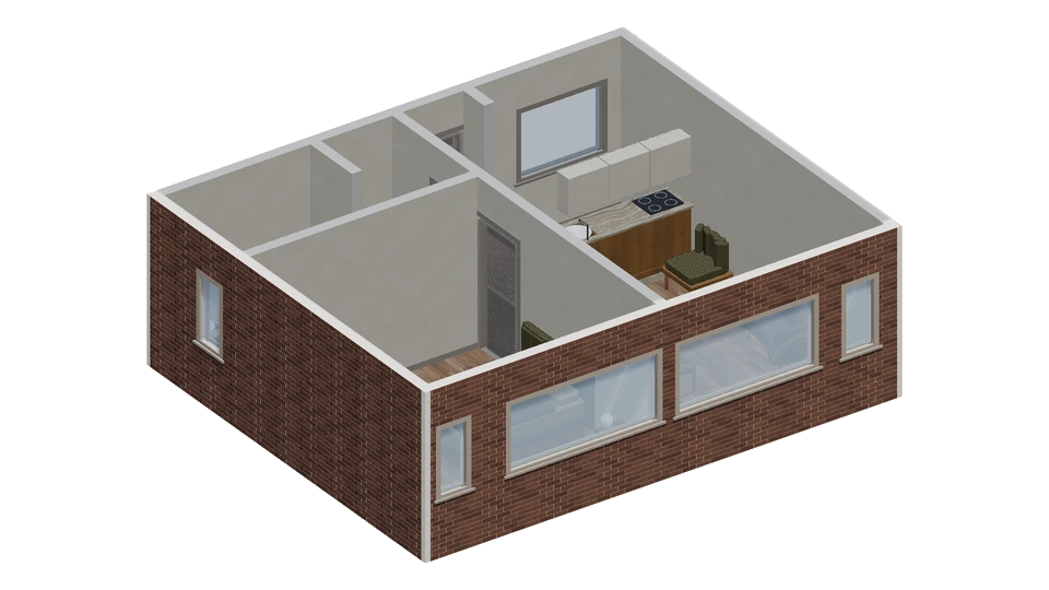 Preview of One-bedroom plan with a broad kitchen–living room