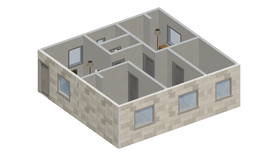 Preview of Two-bedroom plan with a cross-plan connecting space