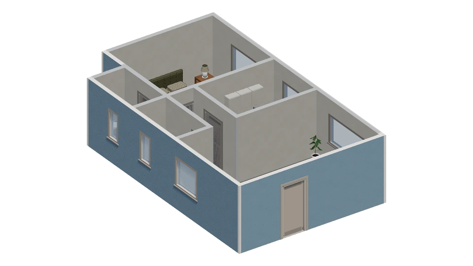 Preview of One-bedroom plan with a kitchen off a short hall