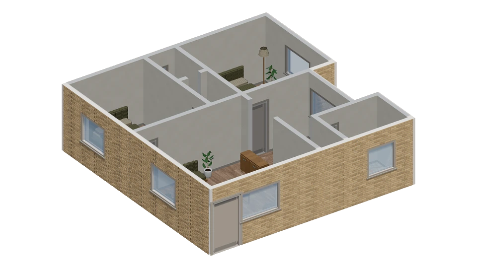 Preview of Two bedrooms beside a long bathroom and recessed passage