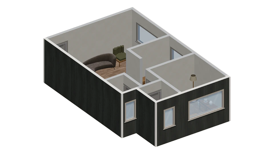 Preview of One-bedroom layout with a stepped bathroom edge