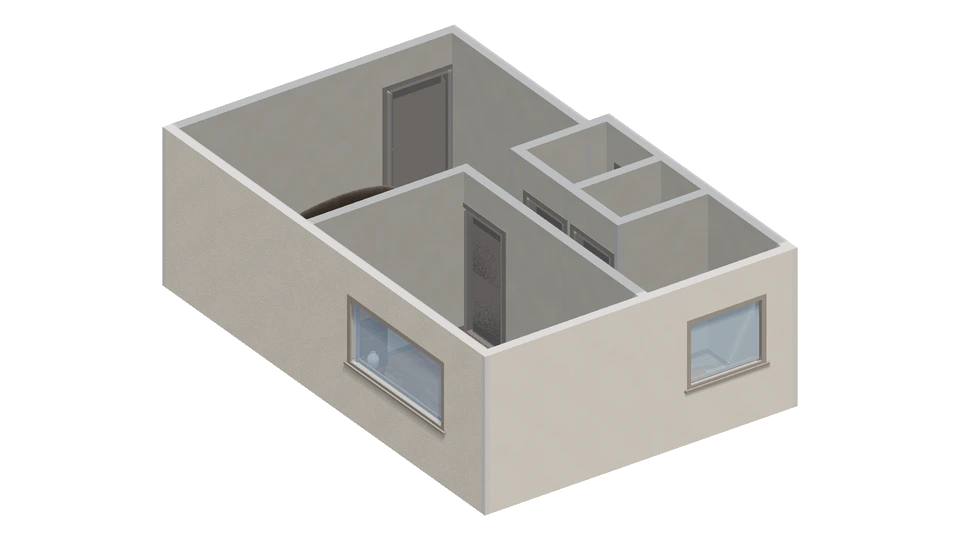 Preview of One-bedroom plan with a kitchen and bathroom row