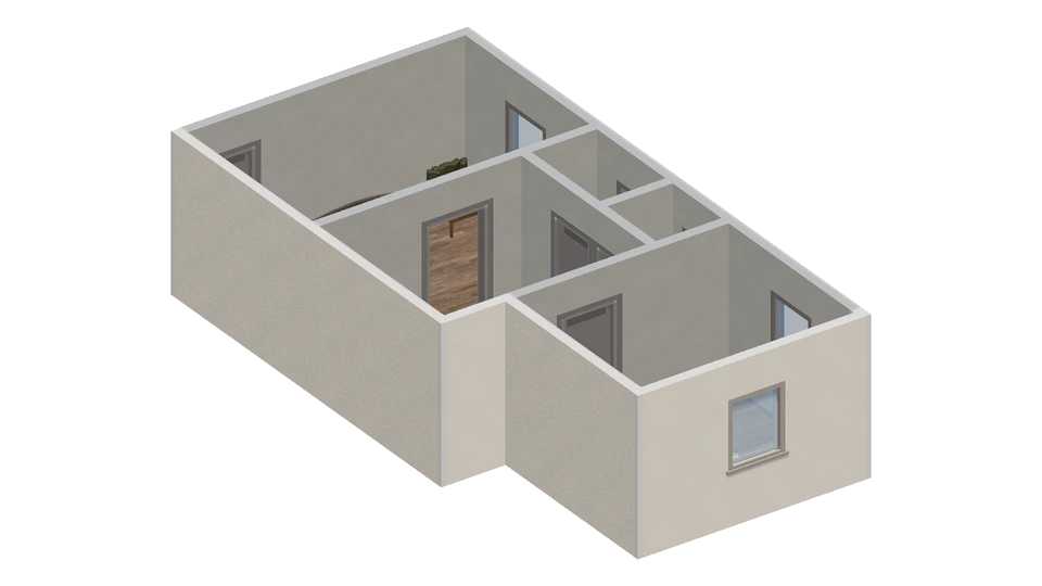 Preview of Central kitchen with paired bathrooms and offset bedroom