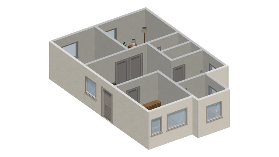 Preview of Three-bedroom plan with a projecting kitchen and living alcove