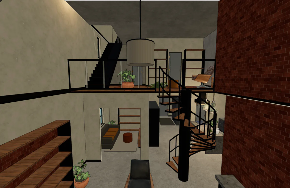 Industrial style at the same living-room camera