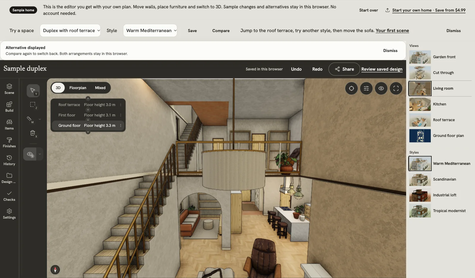 The sample editor displaying a saved Mediterranean alternative after comparing styles