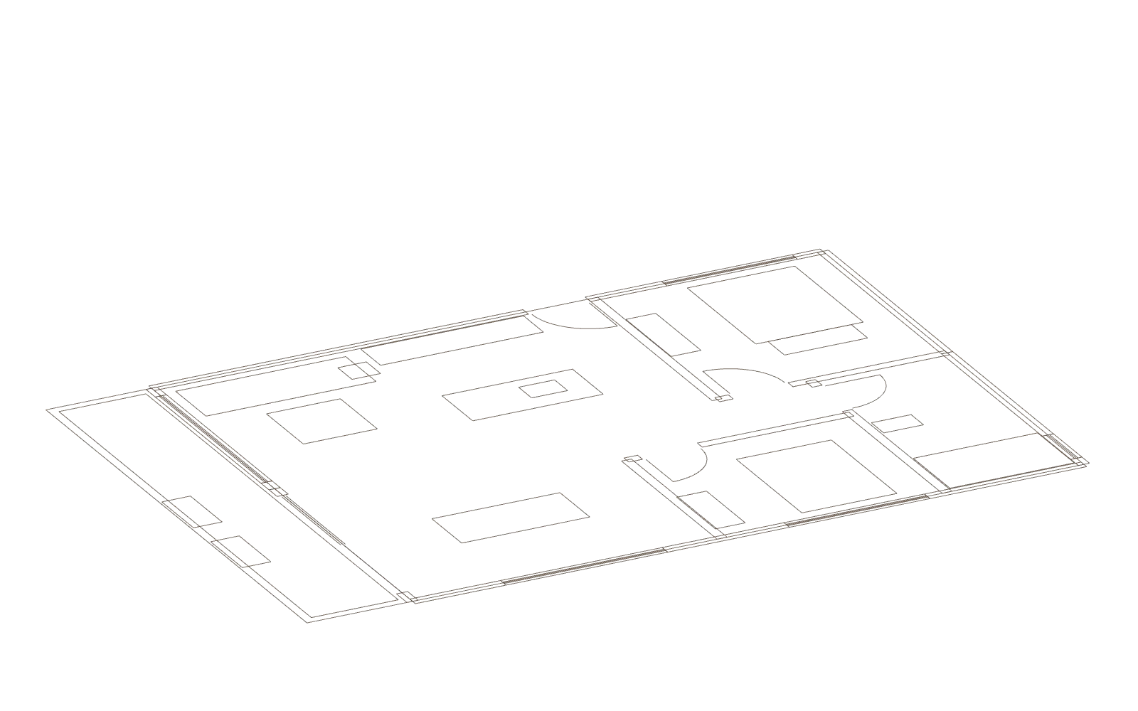The sample apartment being built in five steps, from the traced plan to a furnished home.