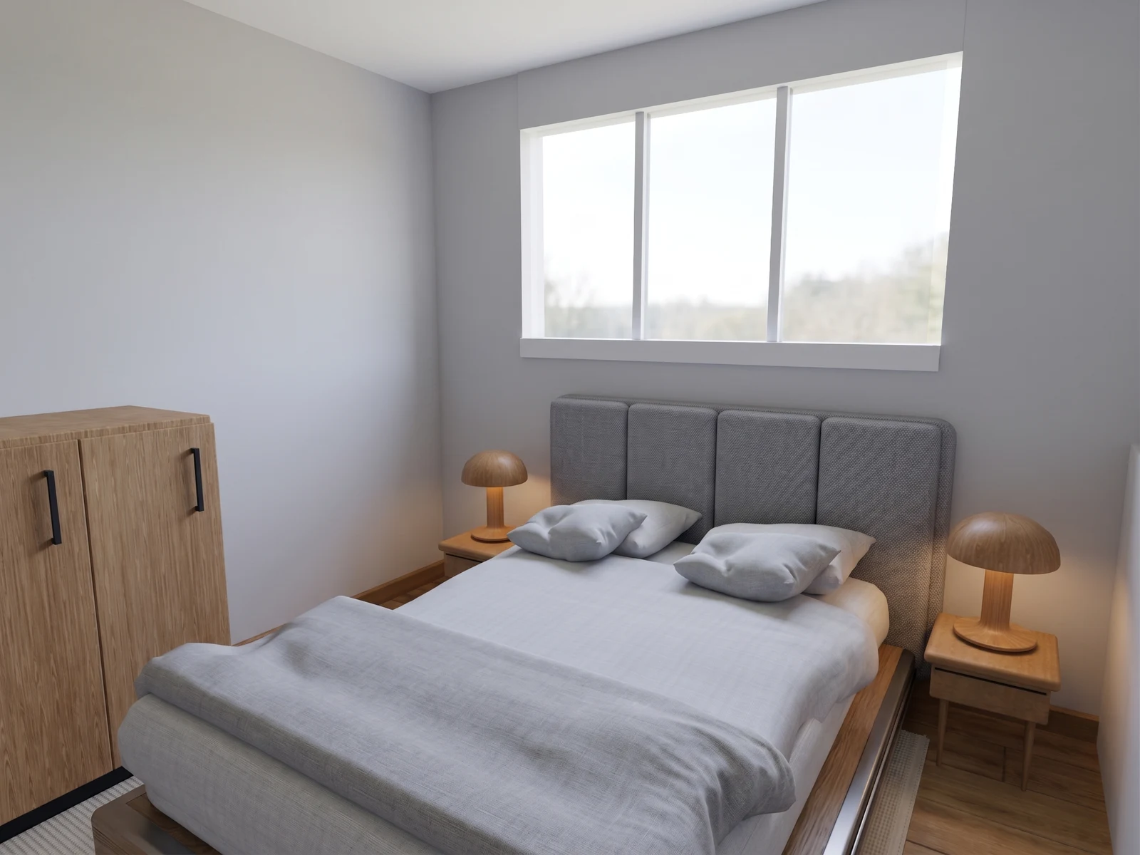 Compact two-bed, interior detail: AI-generated visualization of the reference 3D model.