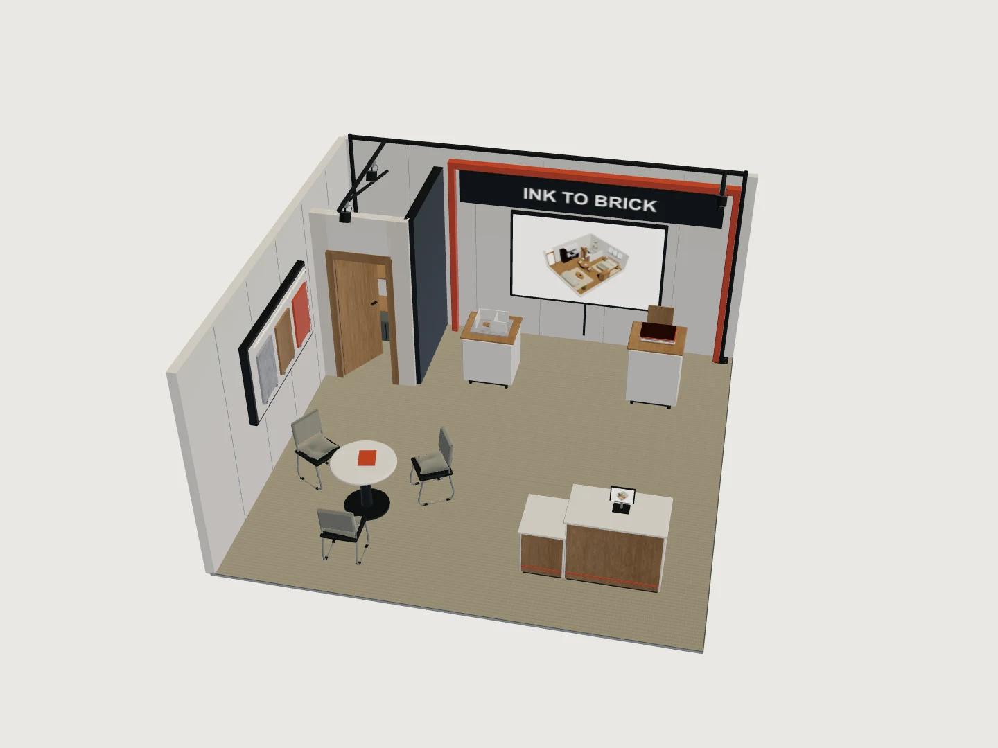 Exhibition booth: captured 3D model, left approach.