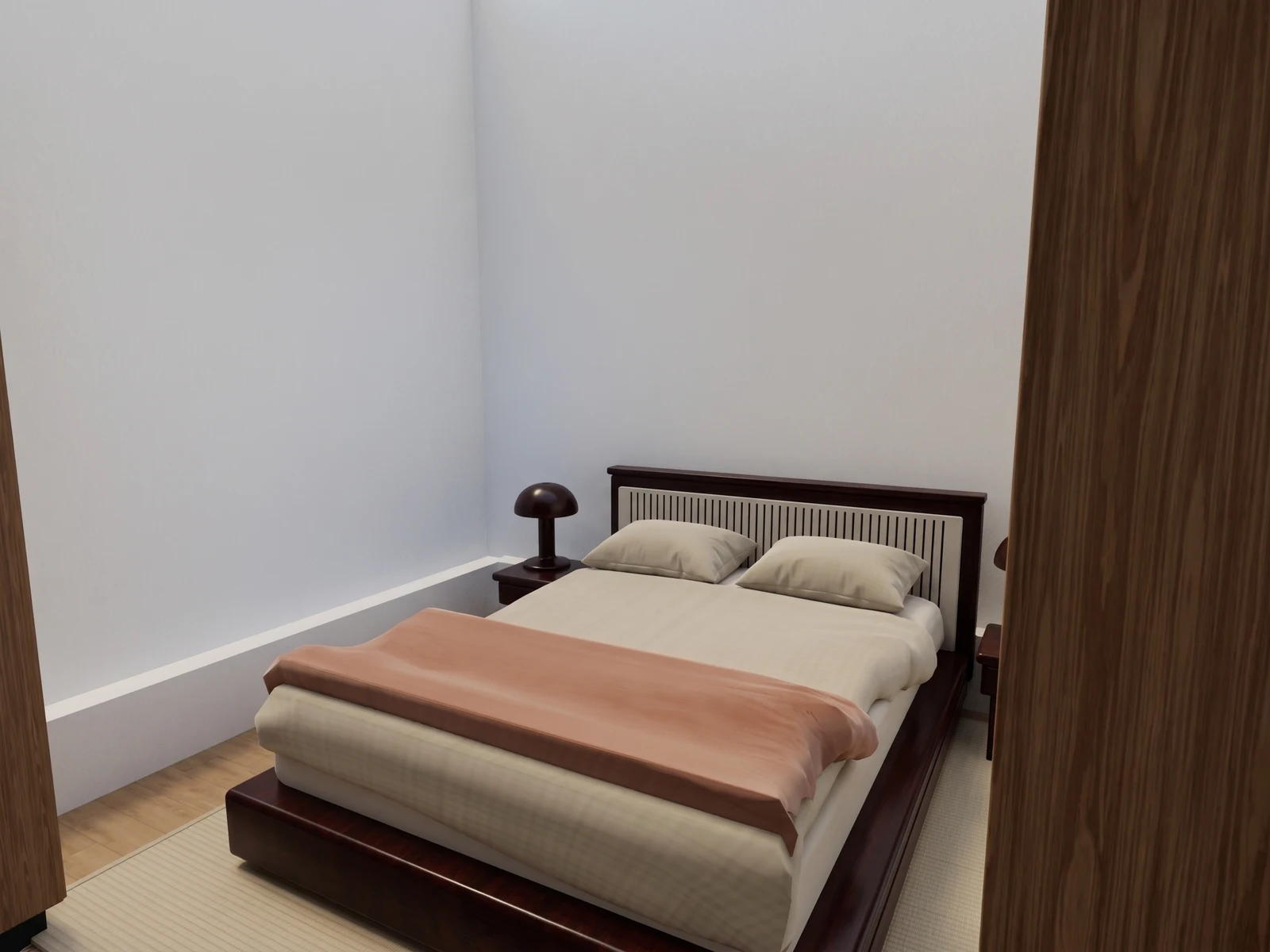 L-shaped home, interior detail: AI-generated visualization of the reference 3D model.