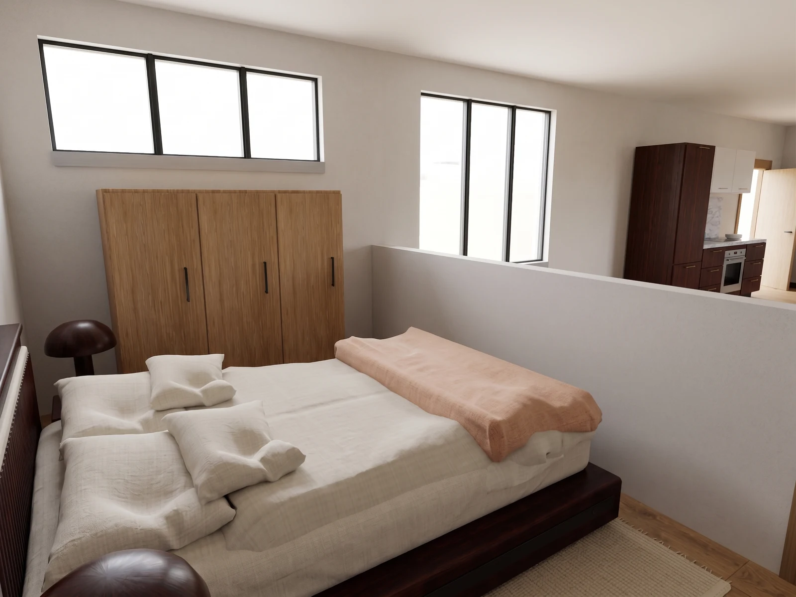 Long narrow rental, interior detail: AI-generated visualization of the reference 3D model.