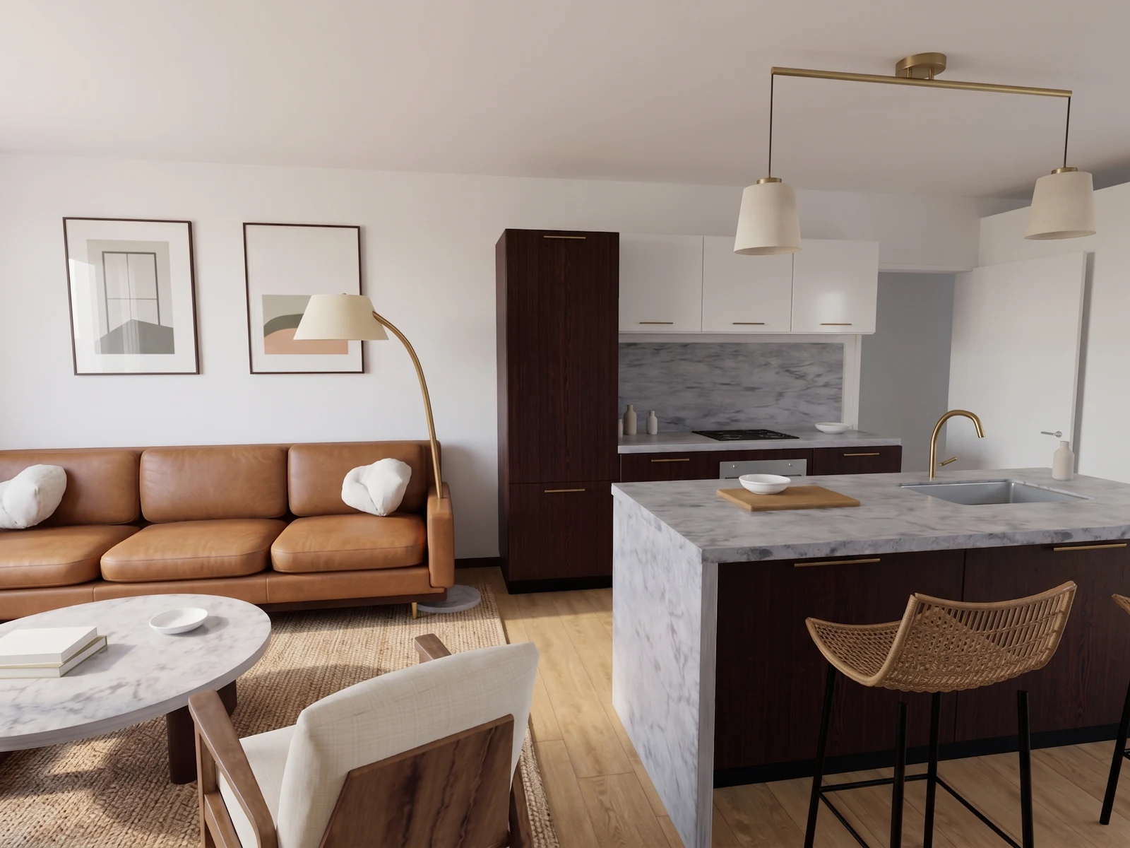 Reference apartment, inside the space: AI-generated visualization of the reference 3D model.