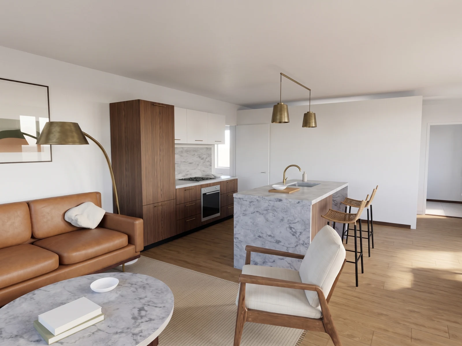 Reference apartment, interior detail: AI-generated visualization of the reference 3D model.