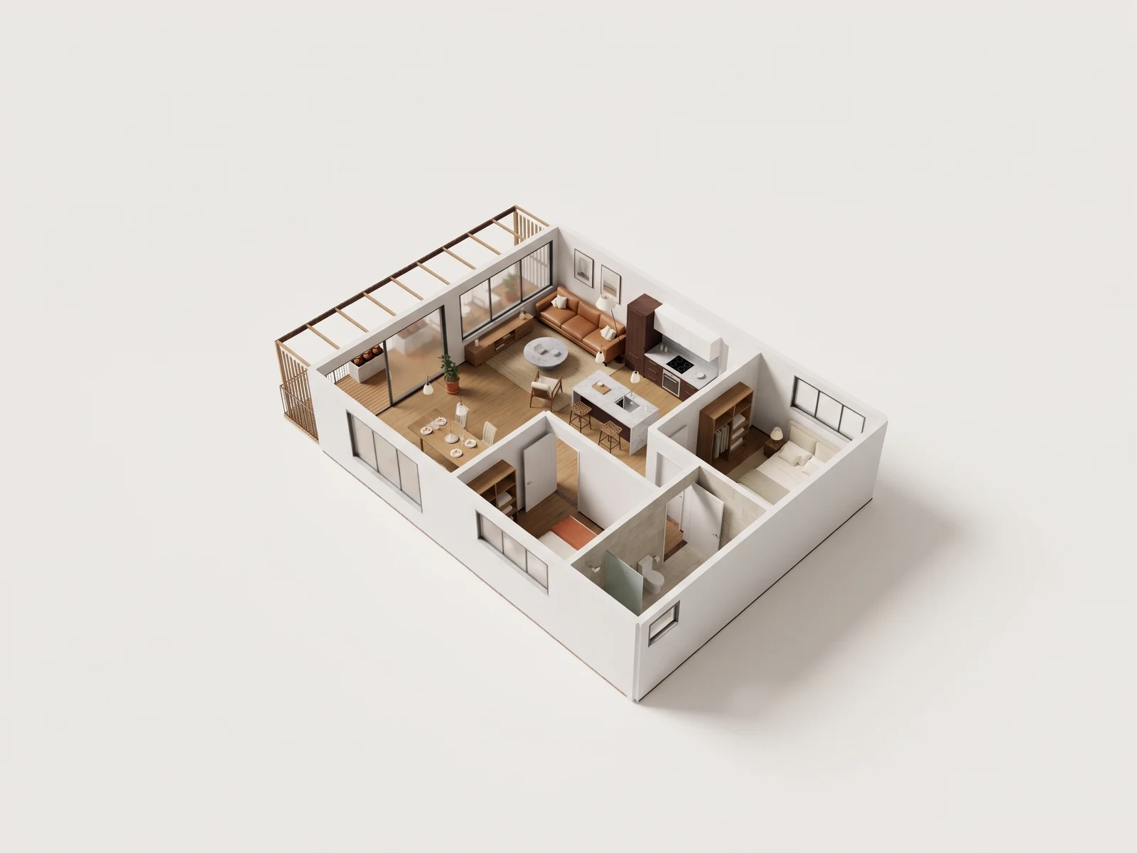 Reference apartment, whole space: AI-generated visualization of the reference 3D model.