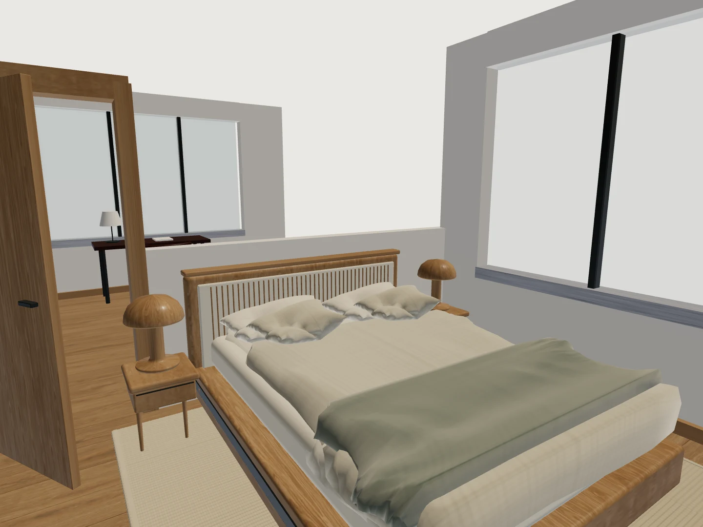Split two-bed: source 3D view, interior detail.