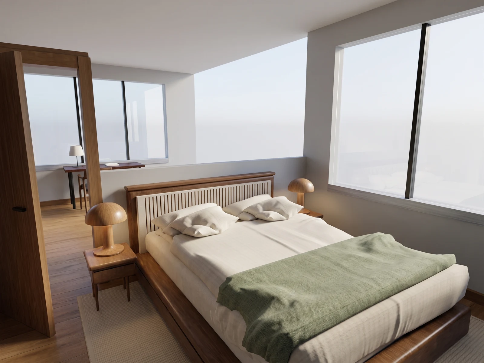 Split two-bed, interior detail: AI-generated visualization of the reference 3D model.