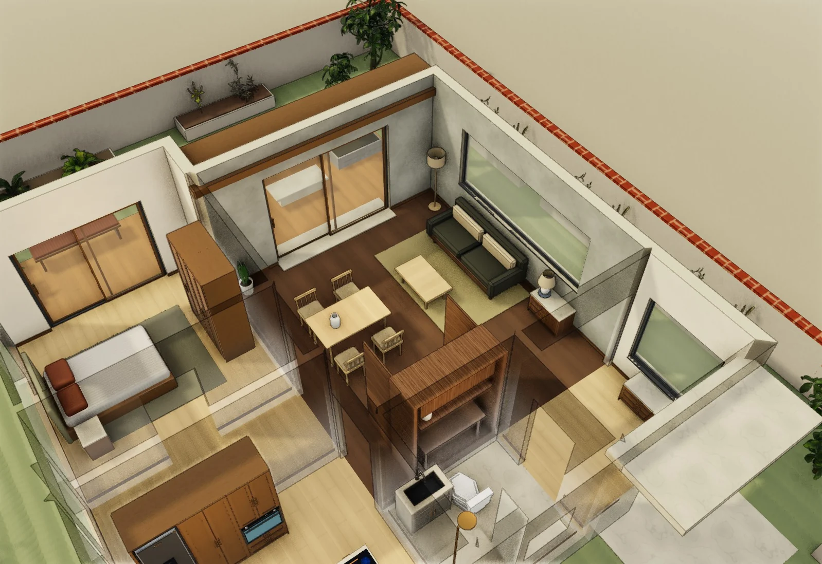 Work Beside the Garden · Proposed scheme A · 3D model