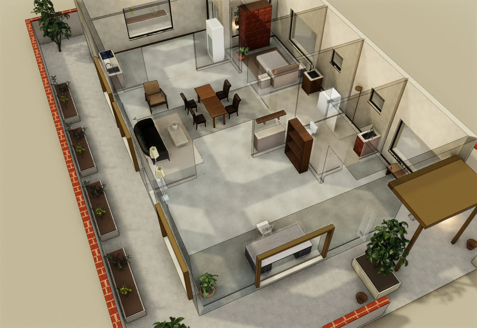 The Workshop Home in 3D, cut away from above, as the homeowner’s job arrives