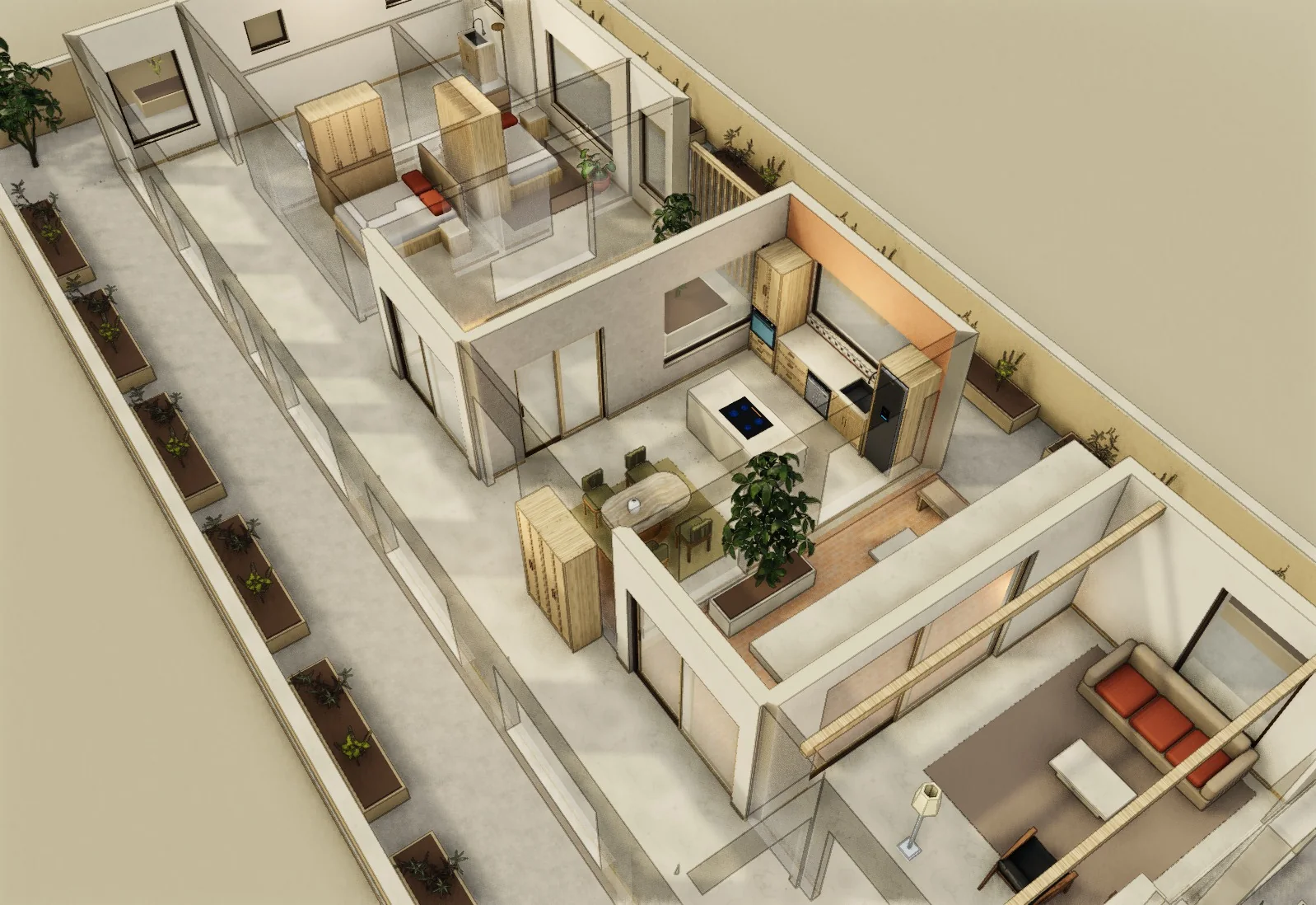 Two Patios · Proposed scheme A · 3D model