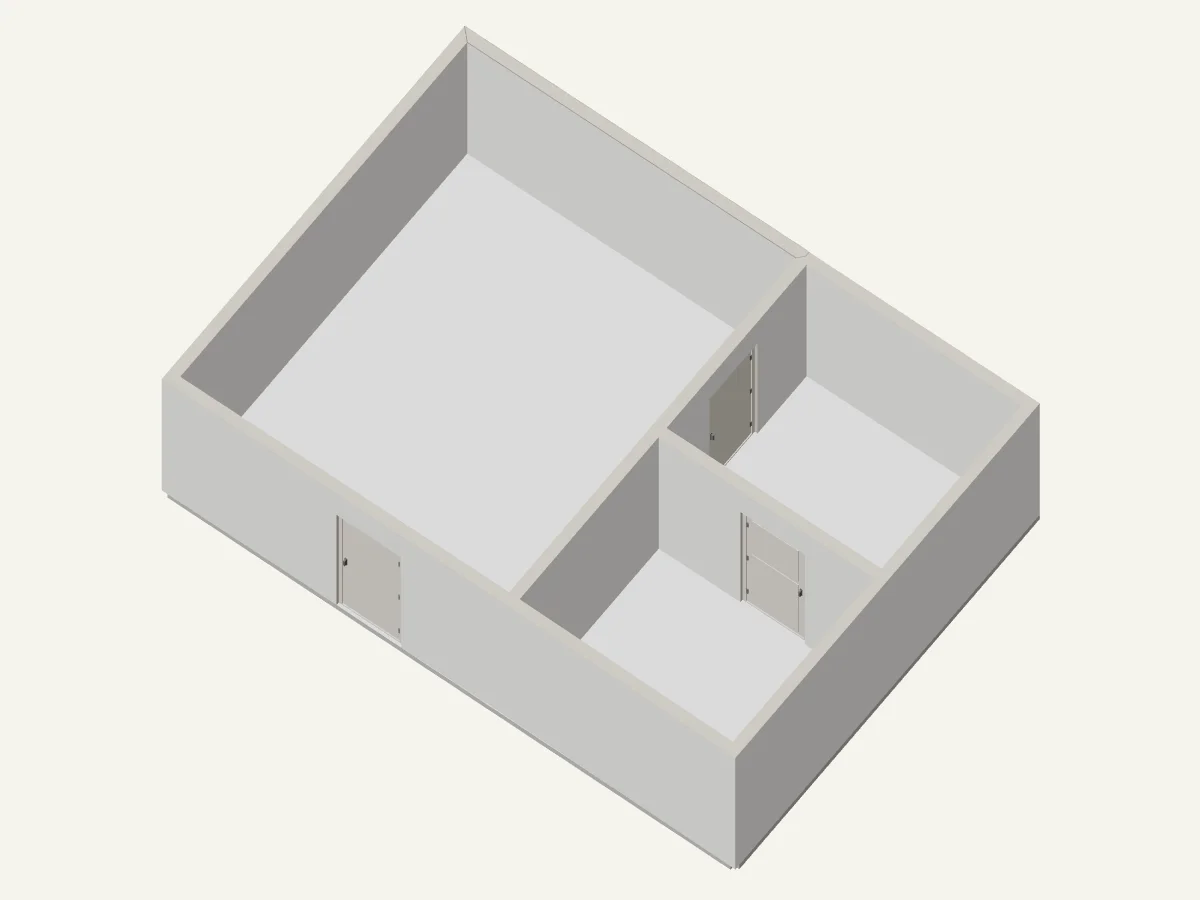 What the app returned, untouched: three spaces and three doors. The rear wall came out slightly sloped.