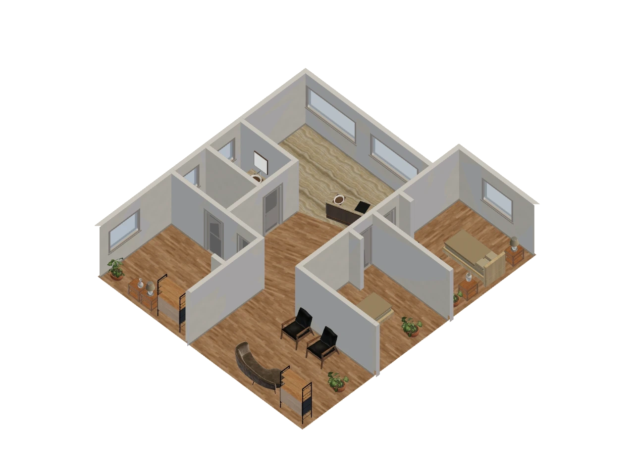 A furnished 3D reference reconstructed from the same ResPlan 1509 floor plan.