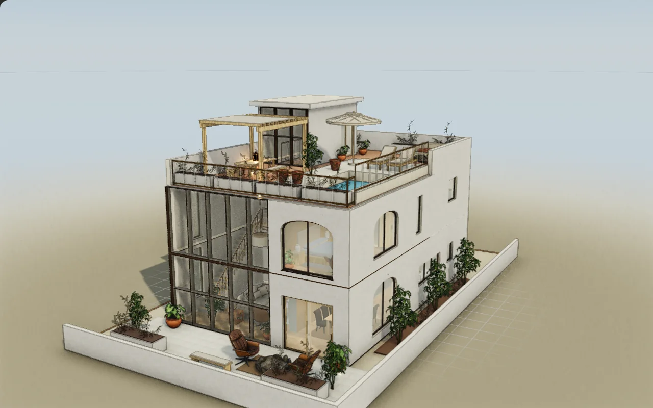 Editable duplex with roof terrace, captured from the 3D model.